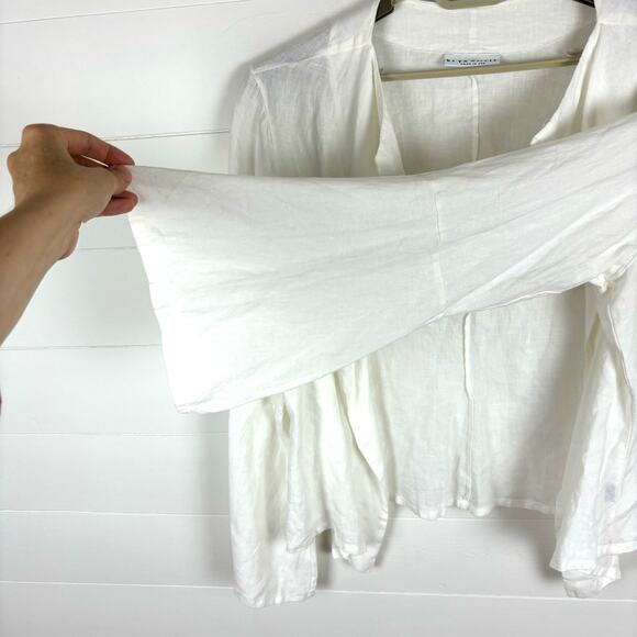 bryn Walker White Linen open jacket Flare Bell Sleeve minimalist coastal - Picture 3 of 8